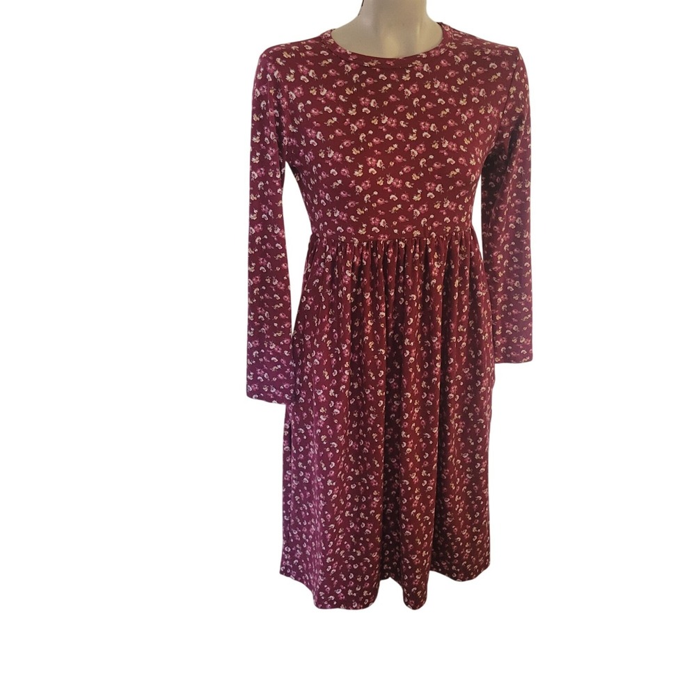 Velvet Torch Ditsy Floral Burgundy Dress S Long‎ Sleeve Cottagecore Prariecore